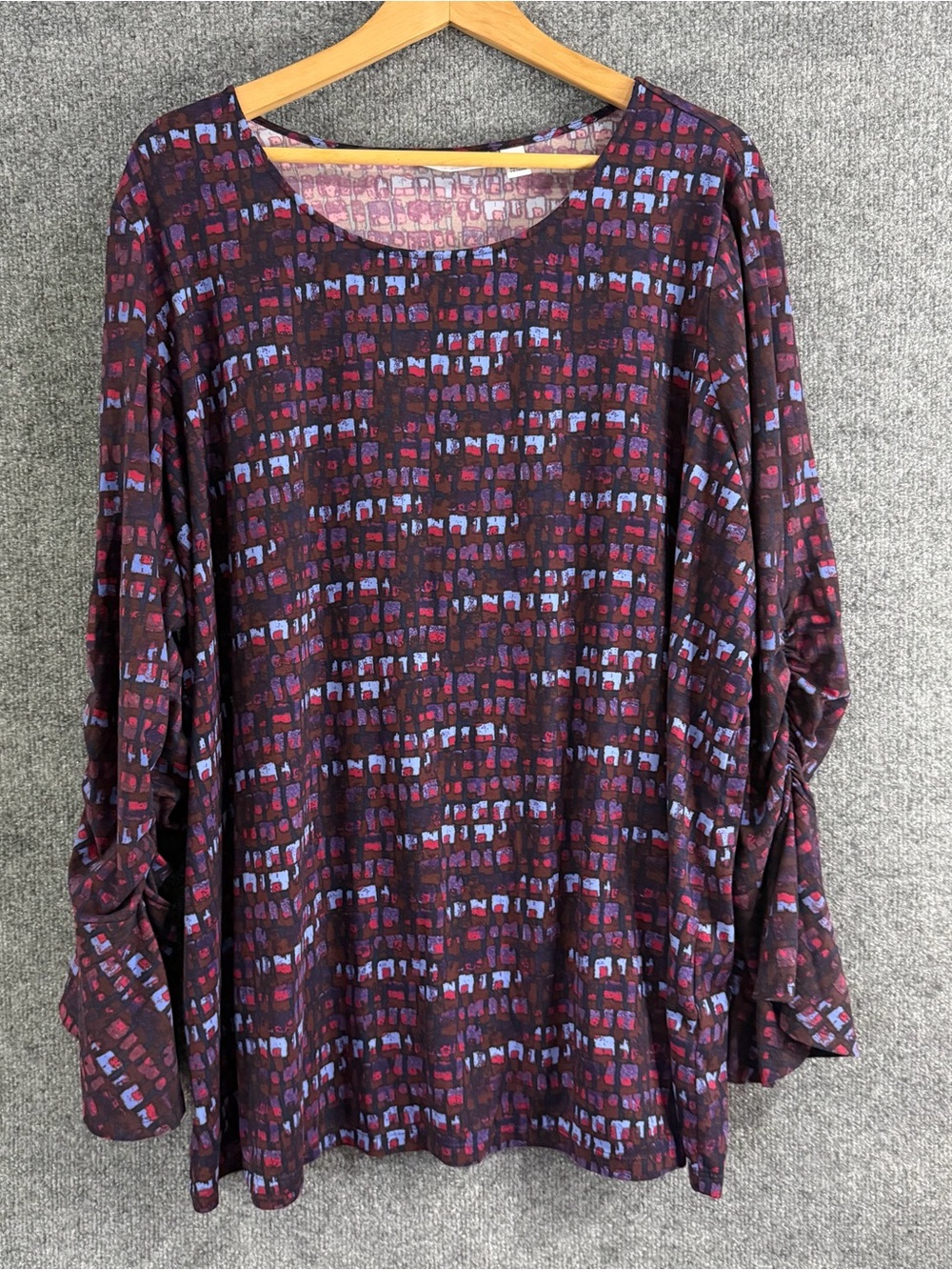Susan Graver Womens 3X Top Long Bell Sleeve Purple Blue Office Casual Stretch